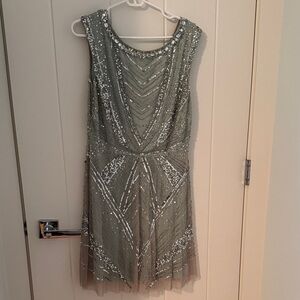 Aidan Mattox Geometric Beaded Mini Dress - Gray